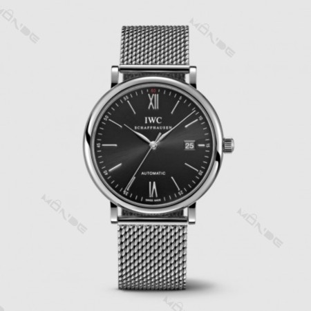 IWC 포르토피노 40mm 밀라노 매쉬 스테인리스 블랙 다이얼 오토매틱 브레이슬릿 스트랩 시계