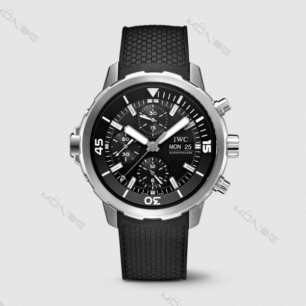 IWC 아쿠아타이머 크로노그래프 스테인리스 스틸 케이스 블랙 다이얼 오토매틱 블랙 러버 스트랩 시계