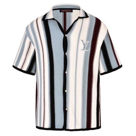 루이비통 남자 반팔 스트라이프드 크로셰 쇼트 슬리브드 셔츠