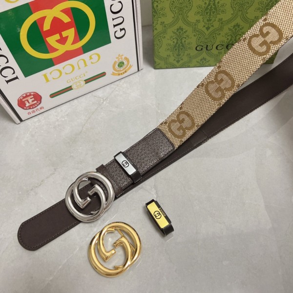 구찌 GG 마몽트 캔버스 및 가죽 벨트 3.8cm